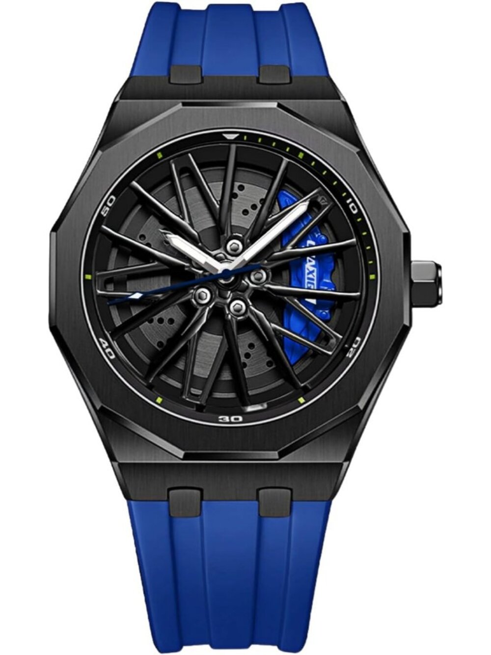 Men's Blue Durable Rubber Strap Quartz 30M Water Resistant Unique Wrist Watch
